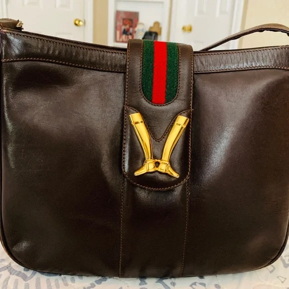 Gucci Web Stripe Leather Equestrian Boot Emblem Shoulder Bag - Picture 2 of 16